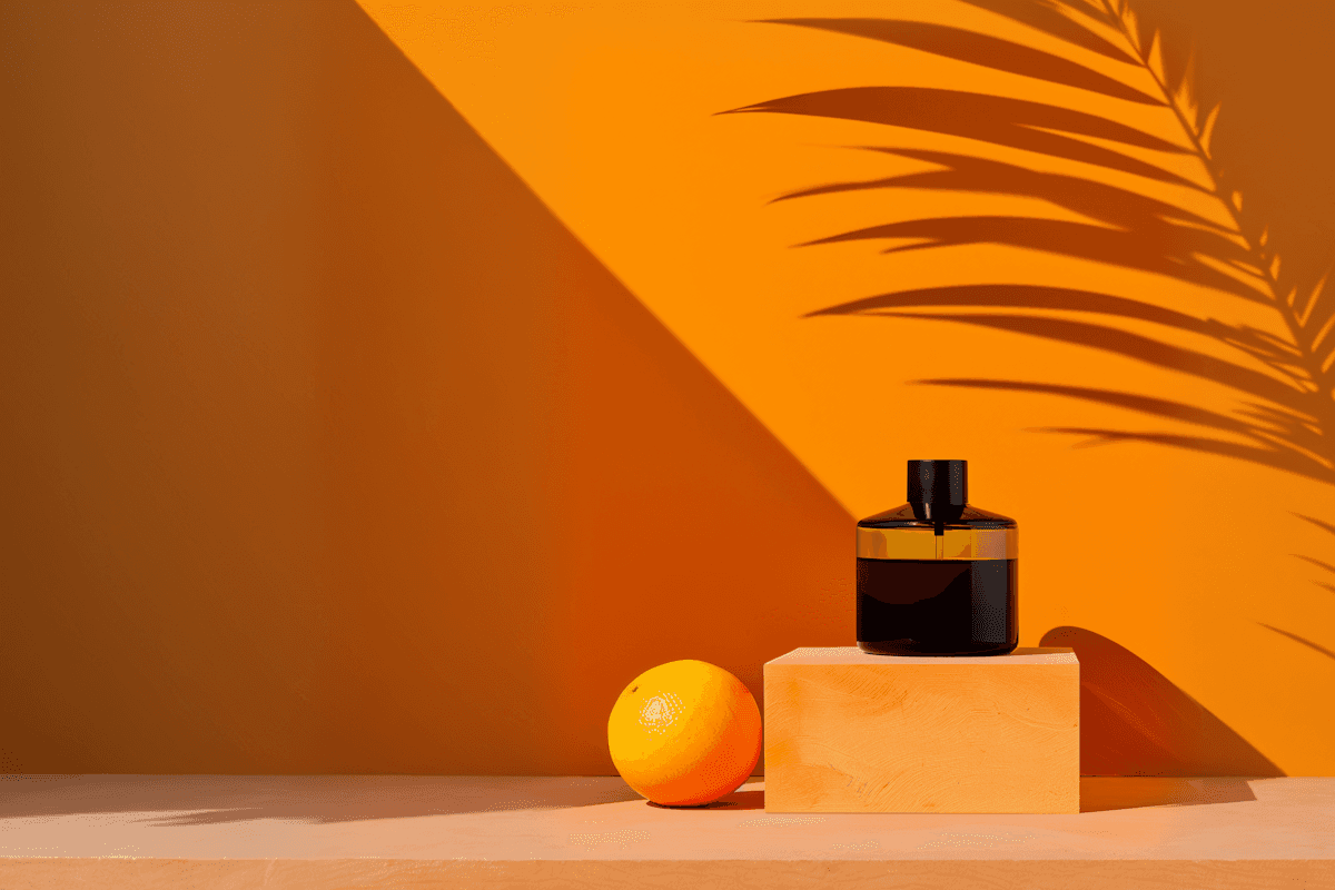 Orange Monochrome Perfume Arrangement with Tropical Shadows