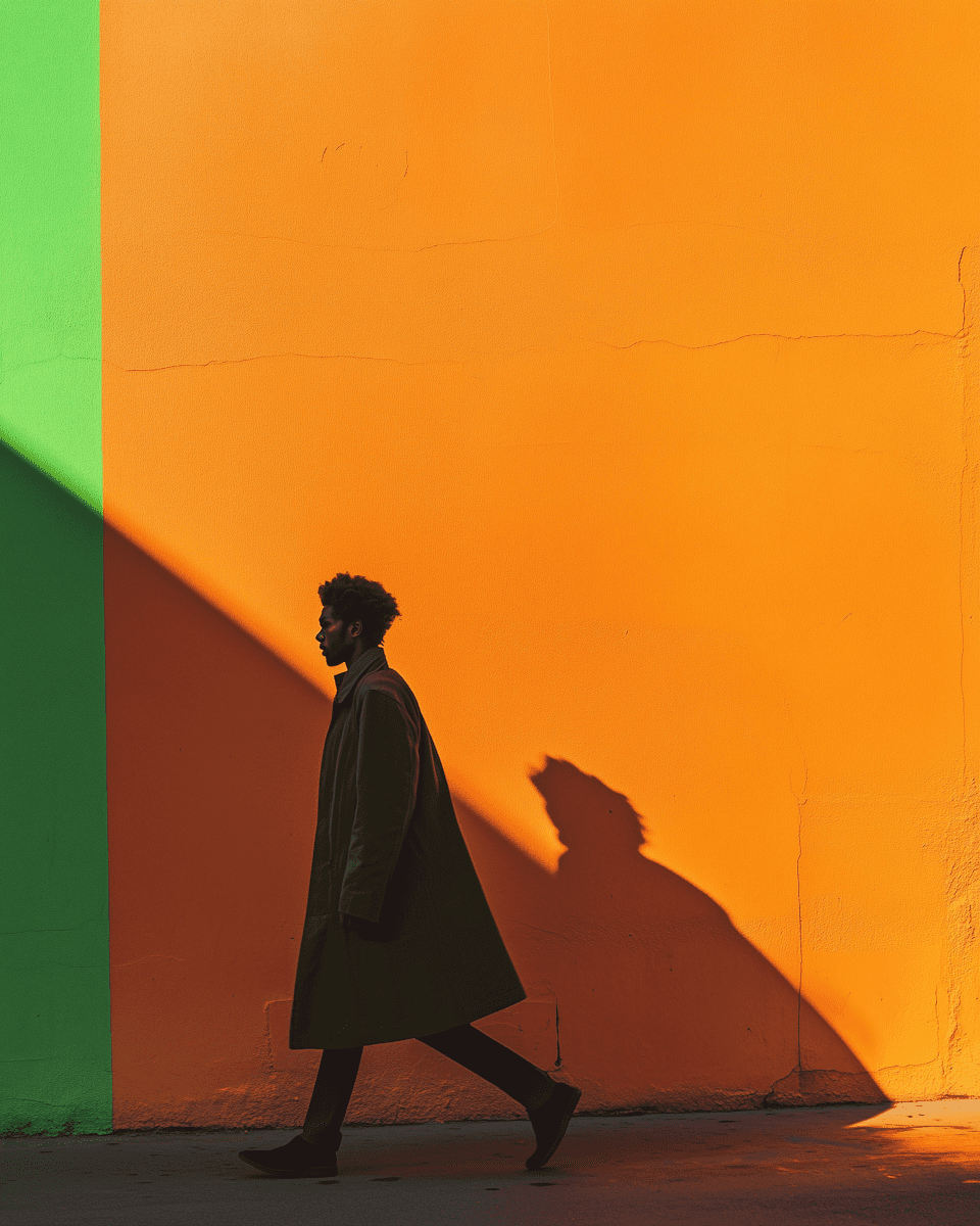 Person Walking Against Two-Toned Wall