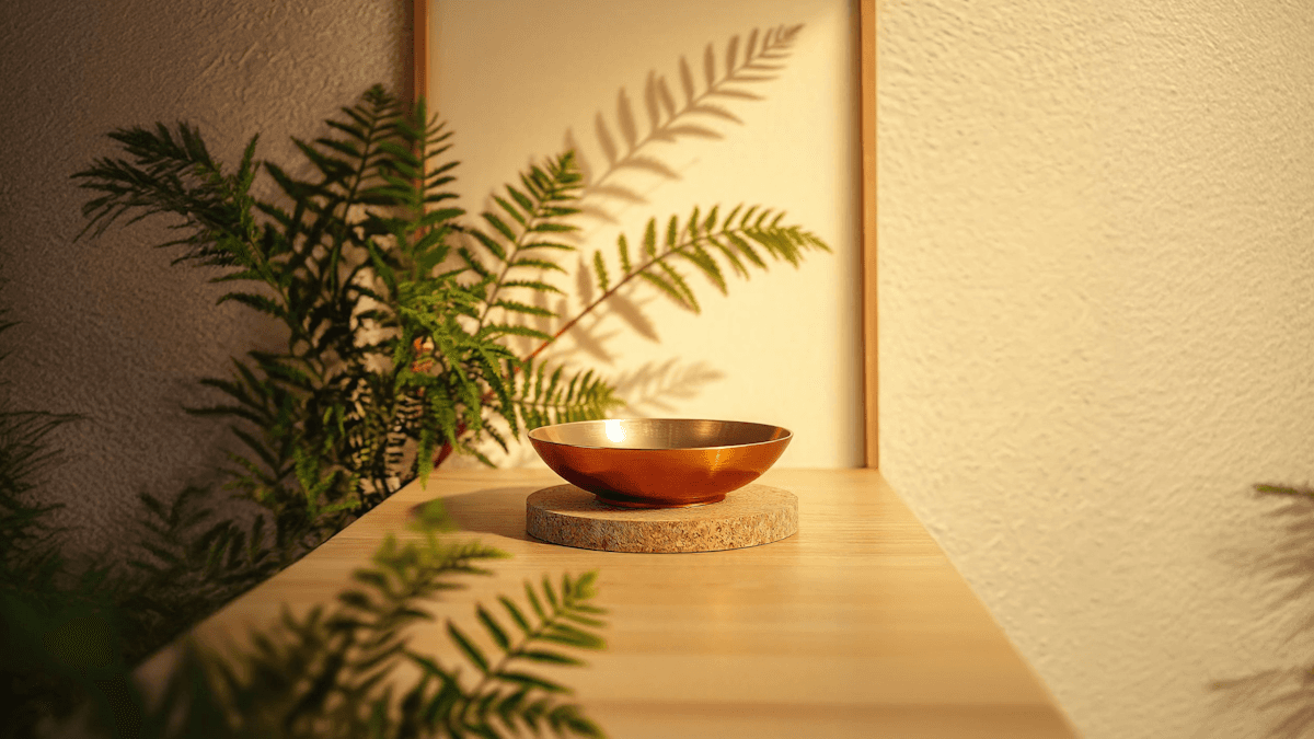 Golden Bowl on Wooden Platform